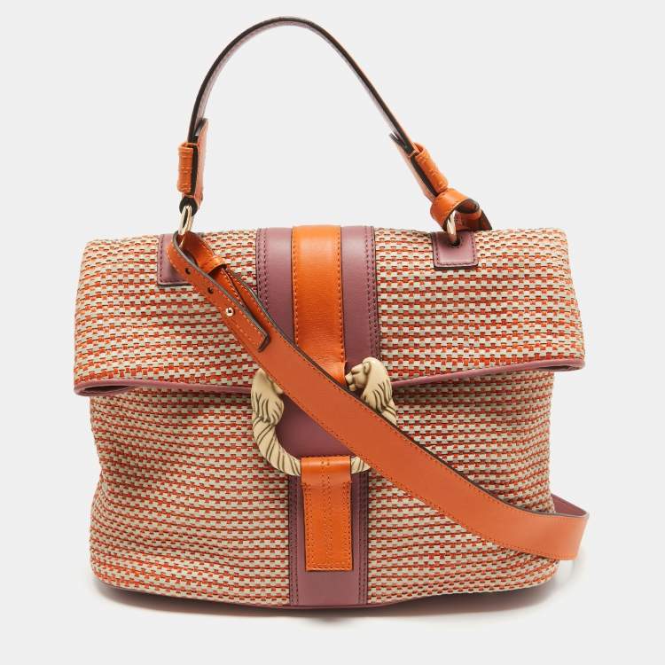 Pre Owned Bvlgari Pink/Orange Woven Leather Leoni Shoulder Bag