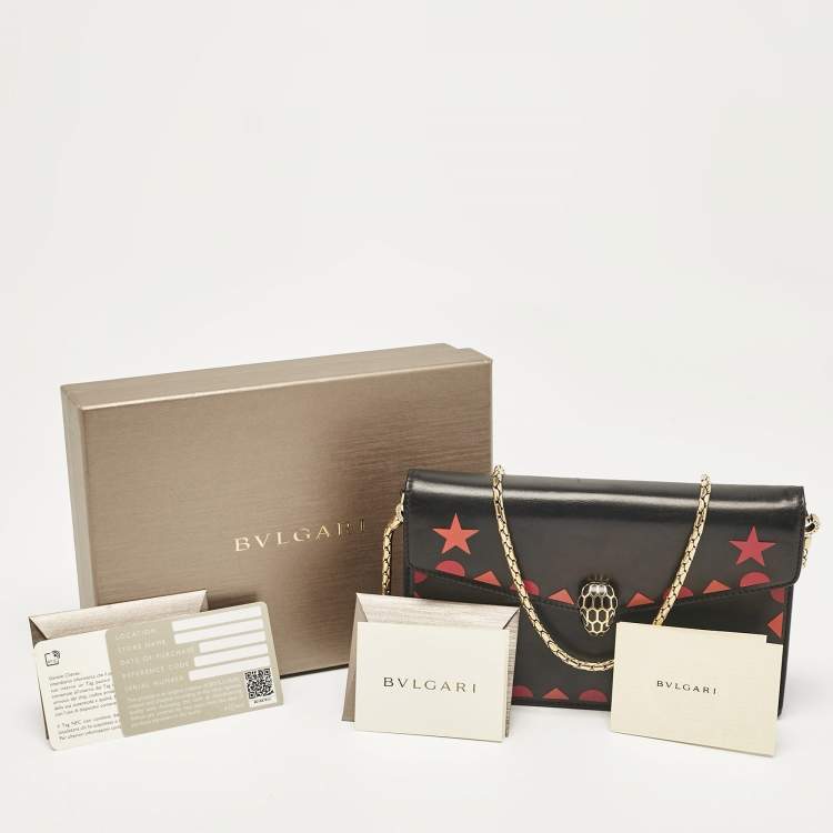 Pre Owned Bvlgari Black Leather Serpenti Forever Patch Chain Clutch