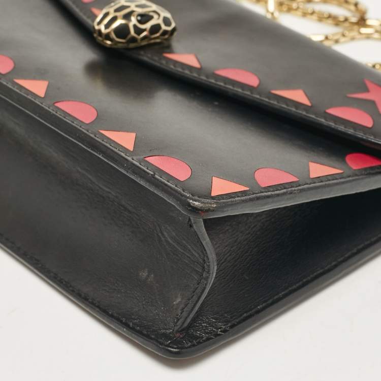 Pre Owned Bvlgari Black Leather Serpenti Forever Patch Chain Clutch