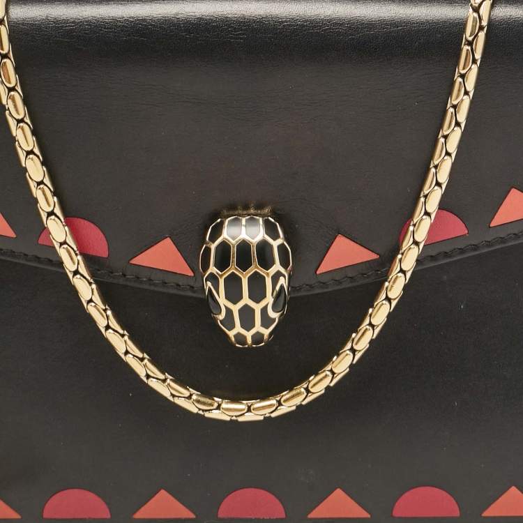 Pre Owned Bvlgari Black Leather Serpenti Forever Patch Chain Clutch