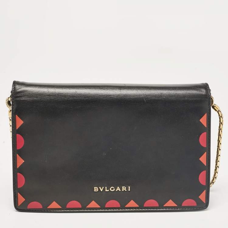 Pre Owned Bvlgari Black Leather Serpenti Forever Patch Chain Clutch
