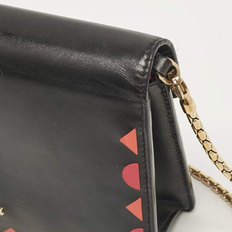 Pre Owned Bvlgari Black Leather Serpenti Forever Patch Chain Clutch