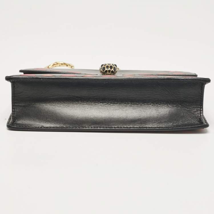 Pre Owned Bvlgari Black Leather Serpenti Forever Patch Chain Clutch