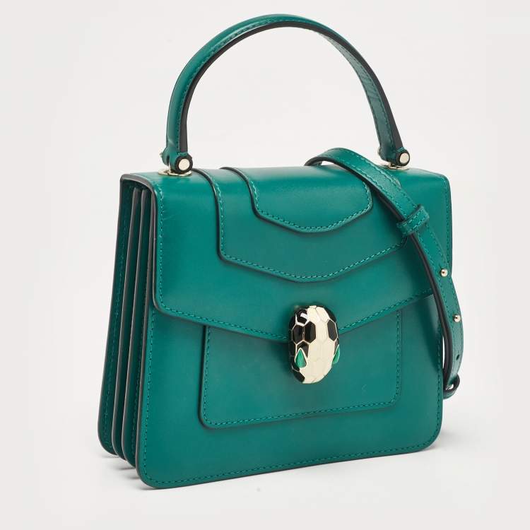 Pre Owned Bvlgari Green Leather Small Serpenti Forever Top Handle Bag