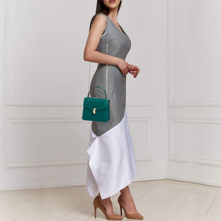 Pre Owned Bvlgari Green Leather Small Serpenti Forever Top Handle Bag