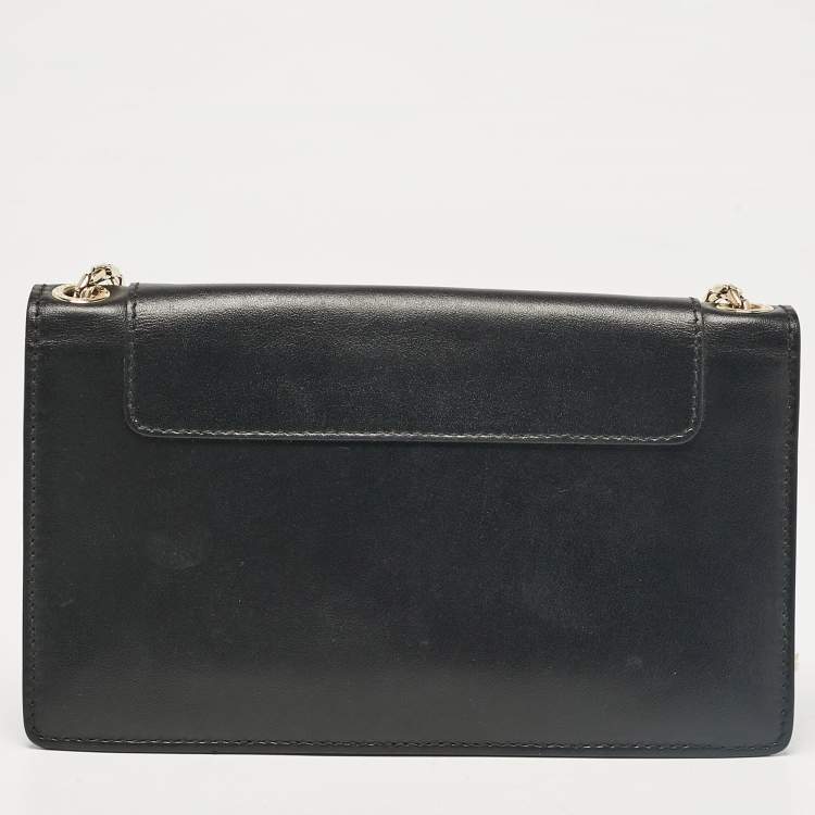 Pre Owned Bvlgari Black Leather Flap Clutch Bag