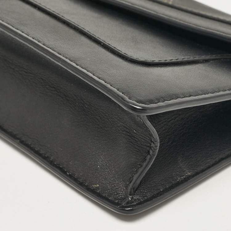 Pre Owned Bvlgari Black Leather Flap Clutch Bag