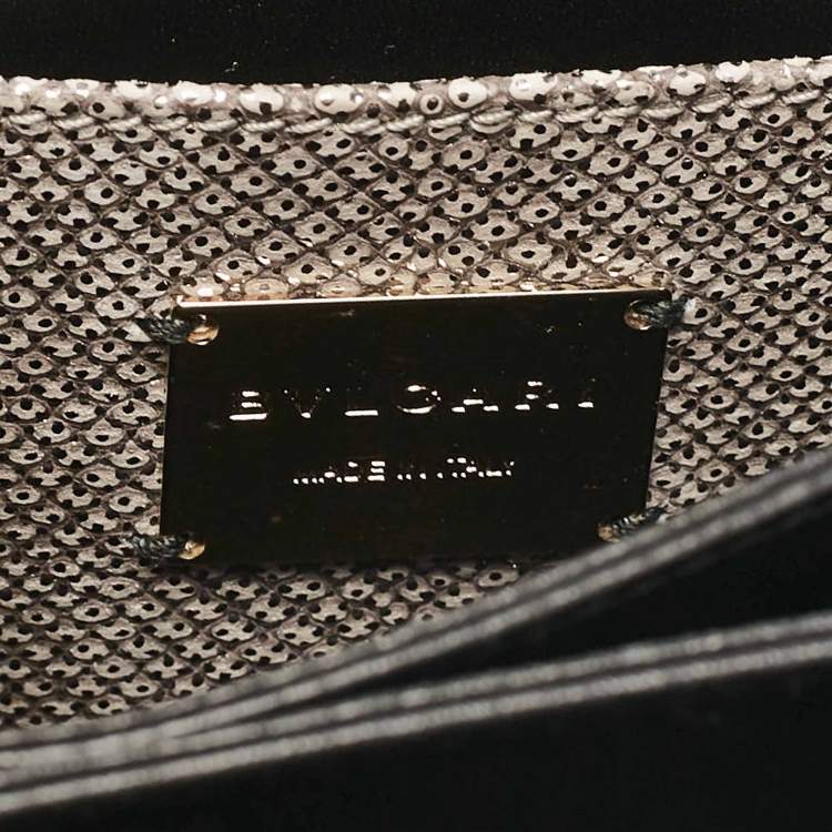 Pre Owned Bvlgari Silver/Beige Karung Leather Small Serpenti Forever Top Handle Bag