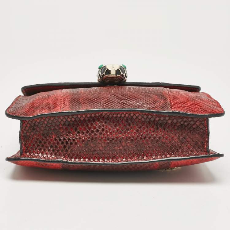 Pre Owned Bvlgari Red/Black Karung Leather Serpenti Forever Crossbody Bag