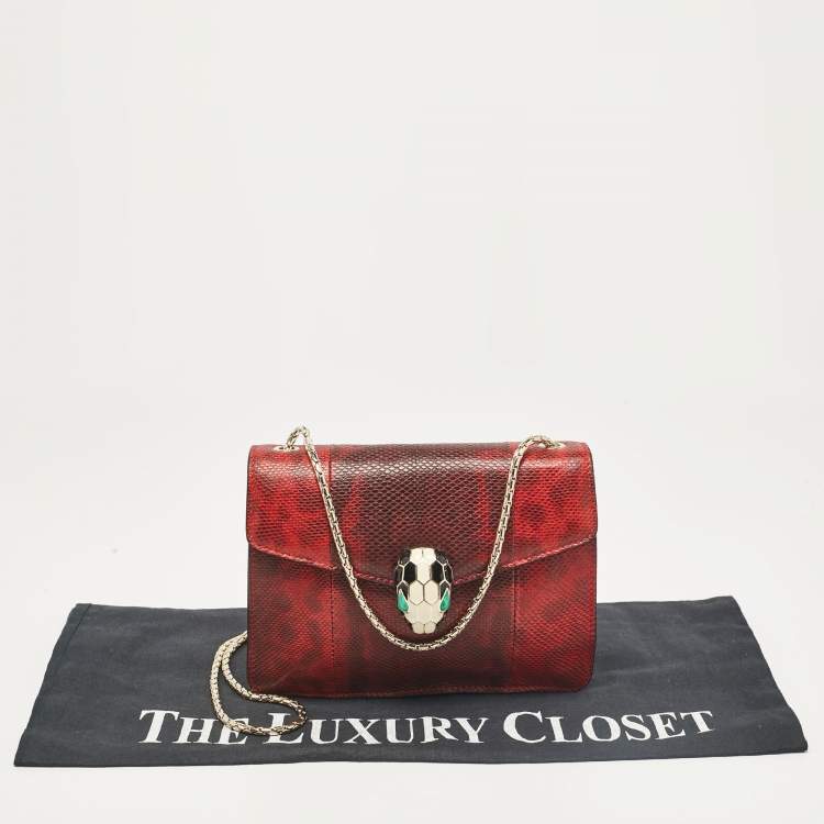 Pre Owned Bvlgari Red/Black Karung Leather Serpenti Forever Crossbody Bag