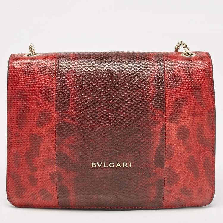 Pre Owned Bvlgari Red/Black Karung Leather Serpenti Forever Crossbody Bag