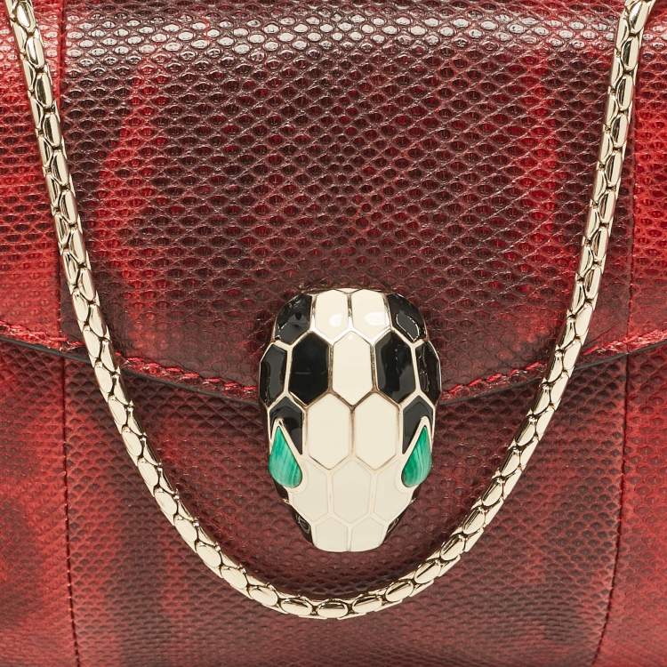 Pre Owned Bvlgari Red/Black Karung Leather Serpenti Forever Crossbody Bag
