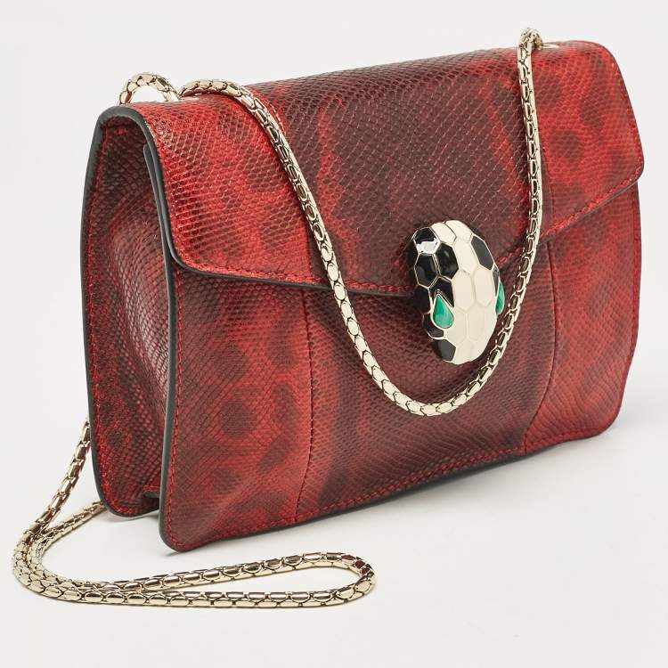 Pre Owned Bvlgari Red/Black Karung Leather Serpenti Forever Crossbody Bag
