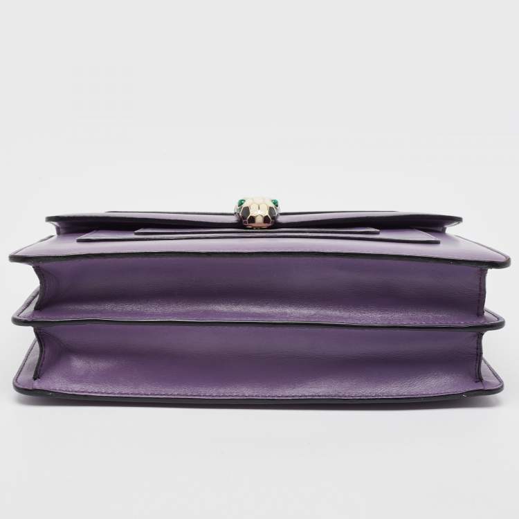 Pre Owned Bvlgari Purple Leather Medium Serpenti Forever Flap Shoulder Bag
