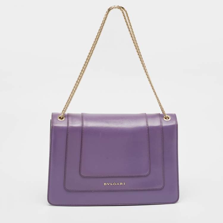Pre Owned Bvlgari Purple Leather Medium Serpenti Forever Flap Shoulder Bag