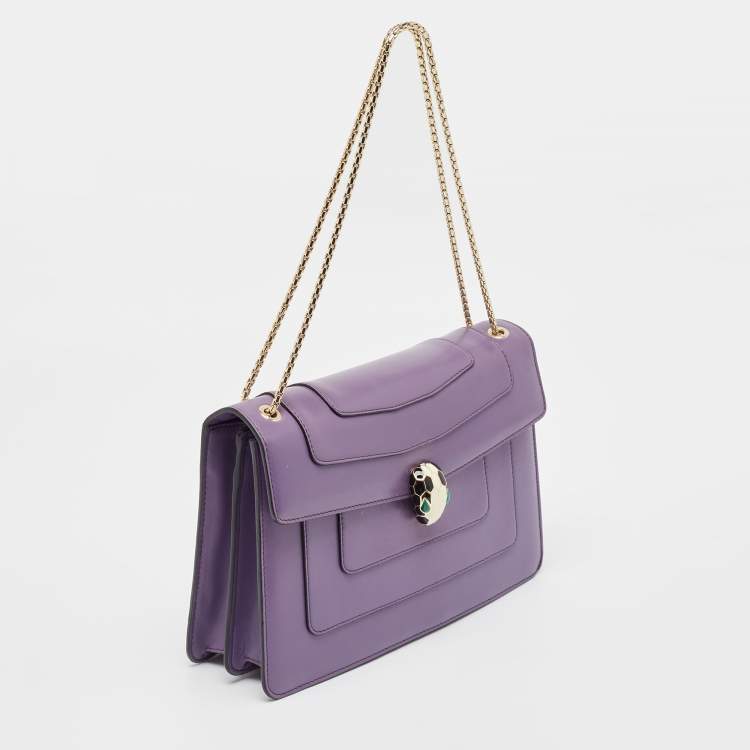 Pre Owned Bvlgari Purple Leather Medium Serpenti Forever Flap Shoulder Bag