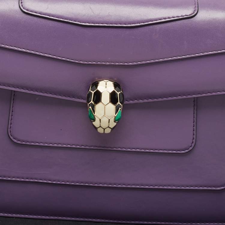 Pre Owned Bvlgari Purple Leather Medium Serpenti Forever Flap Shoulder Bag