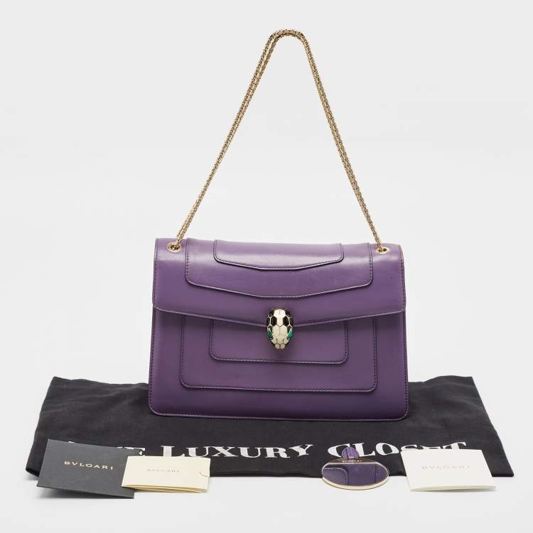 Pre Owned Bvlgari Purple Leather Medium Serpenti Forever Flap Shoulder Bag