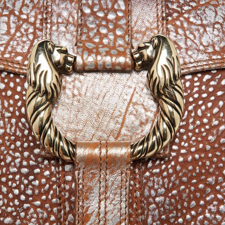 Pre Owned Bvlgari Brown/Silver Leather Leoni Top Handle Bag