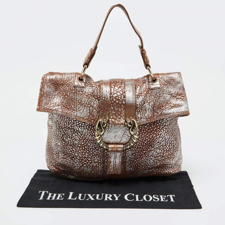 Pre Owned Bvlgari Brown/Silver Leather Leoni Top Handle Bag