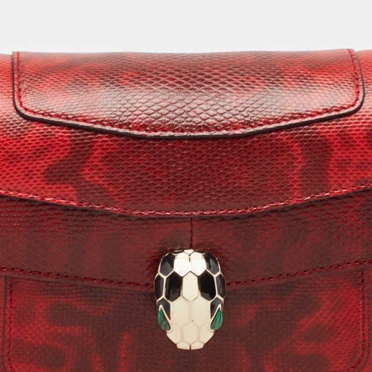 Pre Owned Bvlgari Red Karung Leather Medium Serpenti Forever Shoulder Bag