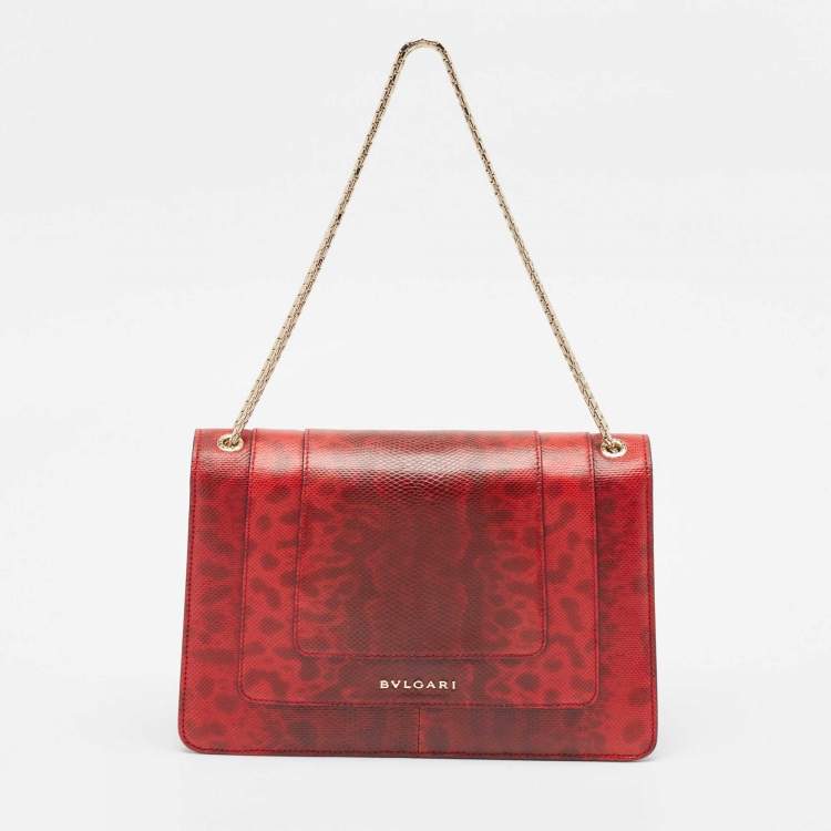 Pre Owned Bvlgari Red Karung Leather Medium Serpenti Forever Shoulder Bag