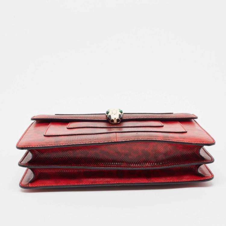 Pre Owned Bvlgari Red Karung Leather Medium Serpenti Forever Shoulder Bag