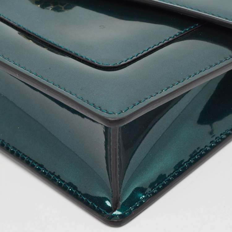 Pre Owned Bvlgari Green Patent Leather Serpenti Forever Wallet On Chain