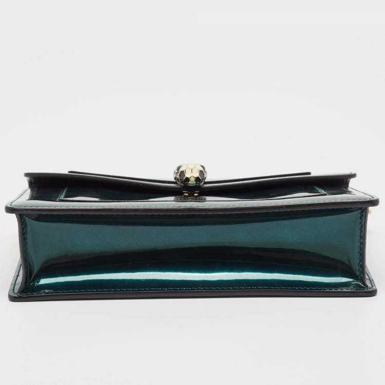 Pre Owned Bvlgari Green Patent Leather Serpenti Forever Wallet On Chain