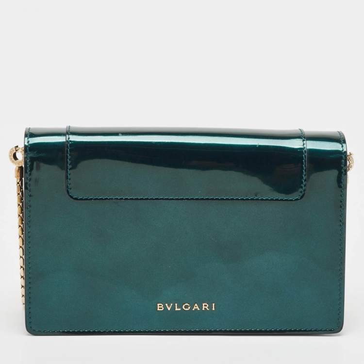 Pre Owned Bvlgari Green Patent Leather Serpenti Forever Wallet On Chain