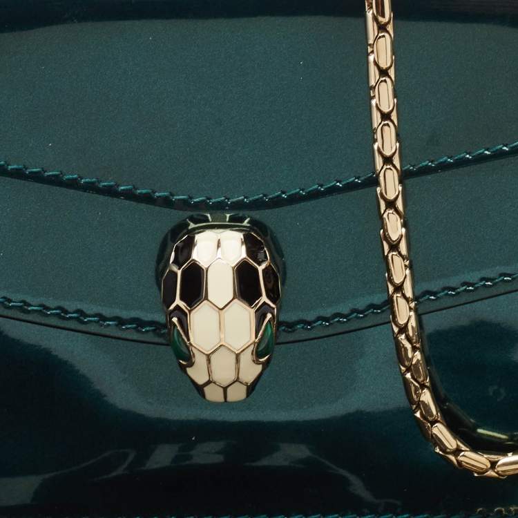 Pre Owned Bvlgari Green Patent Leather Serpenti Forever Wallet On Chain
