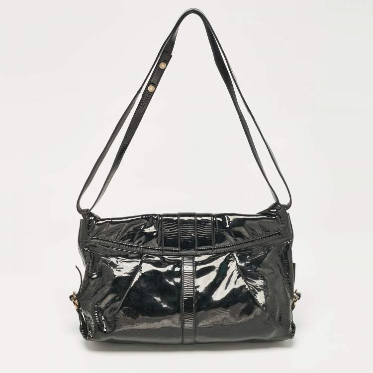 Pre Owned Bvlgari Black Patent Leather Chandra Flap Crossbody Bag