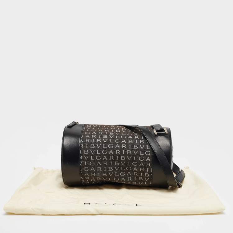 Pre Owned Bvlgari Black Macadam Denim and Leather Cylinder Bag