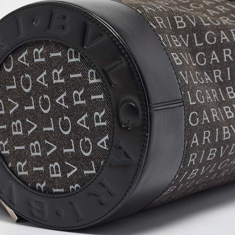 Pre Owned Bvlgari Black Macadam Denim and Leather Cylinder Bag