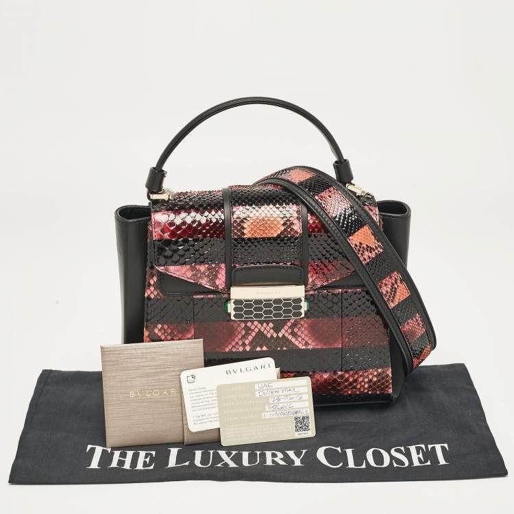 Pre Owned Bvlgari Black/Multicolor Python and Leather Small Serpenti Viper Top Handle Bag