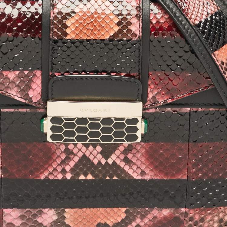 Pre Owned Bvlgari Black/Multicolor Python and Leather Small Serpenti Viper Top Handle Bag