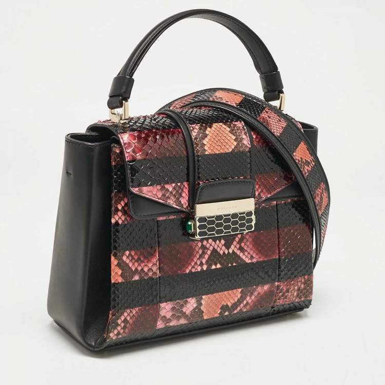 Pre Owned Bvlgari Black/Multicolor Python and Leather Small Serpenti Viper Top Handle Bag