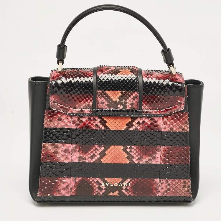 Pre Owned Bvlgari Black/Multicolor Python and Leather Small Serpenti Viper Top Handle Bag