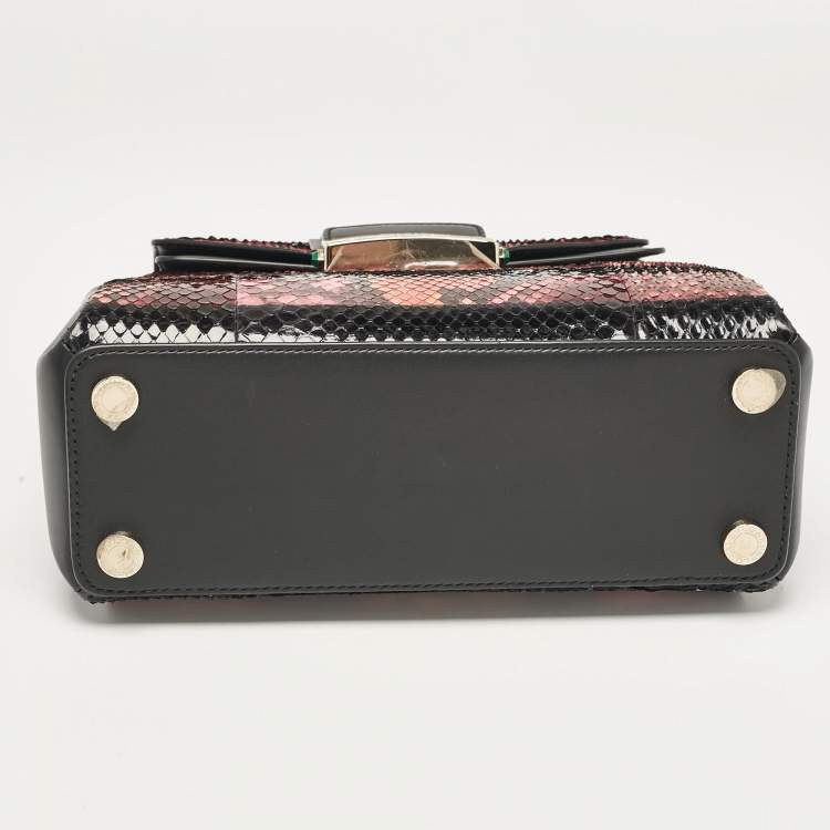 Pre Owned Bvlgari Black/Multicolor Python and Leather Small Serpenti Viper Top Handle Bag
