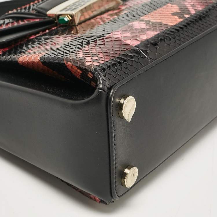 Pre Owned Bvlgari Black/Multicolor Python and Leather Small Serpenti Viper Top Handle Bag
