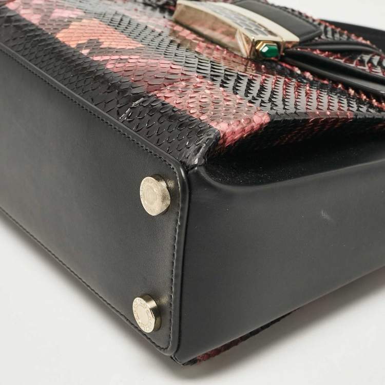 Pre Owned Bvlgari Black/Multicolor Python and Leather Small Serpenti Viper Top Handle Bag