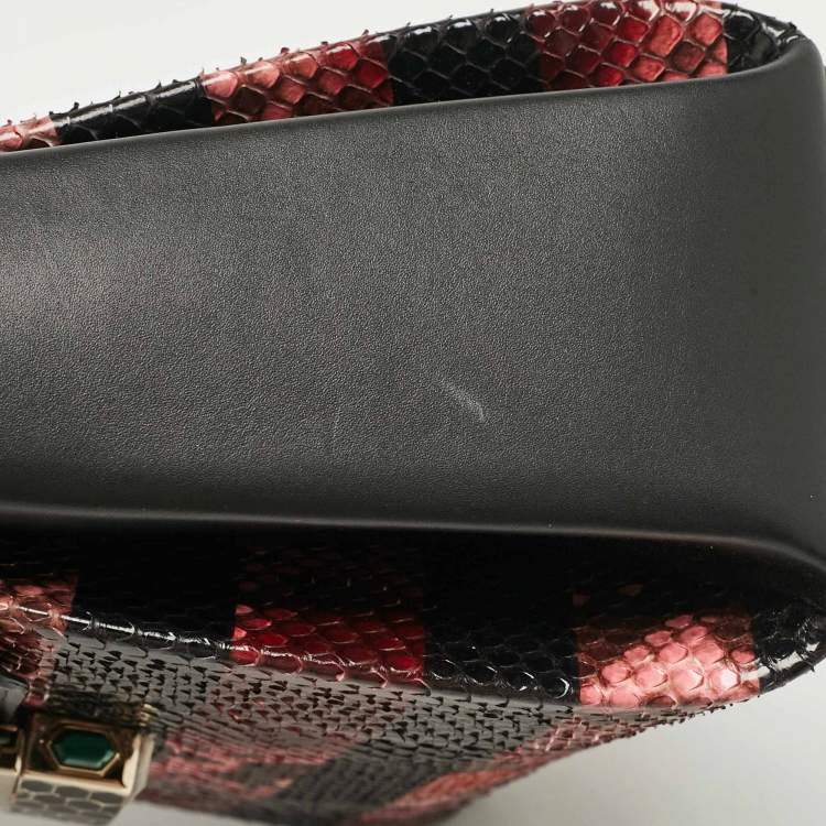 Pre Owned Bvlgari Black/Multicolor Python and Leather Small Serpenti Viper Top Handle Bag
