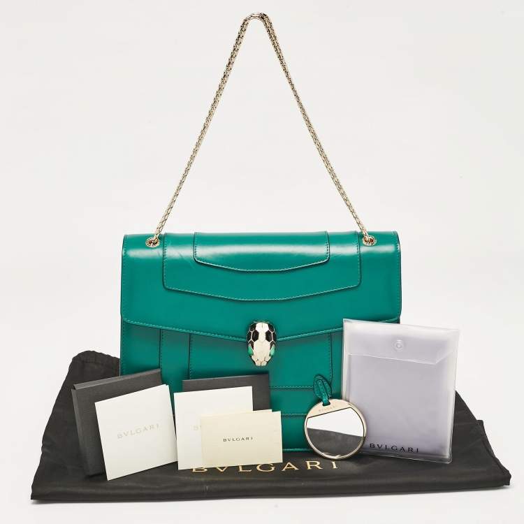 Pre Owned Bvlgari Green Leather Large Serpenti Forever Shoulder Bag