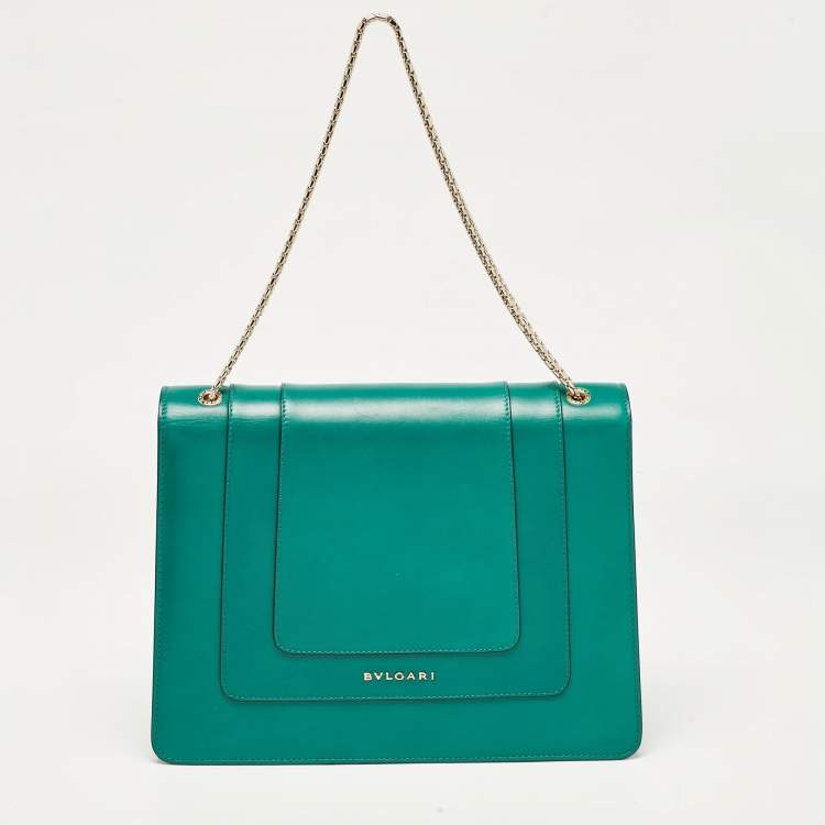 Pre Owned Bvlgari Green Leather Large Serpenti Forever Shoulder Bag
