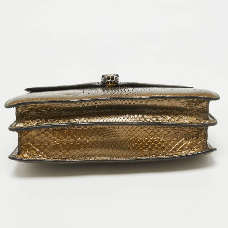 Pre Owned Bvlgari Olive Green Python Medium Serpenti Forever Shoulder Bag