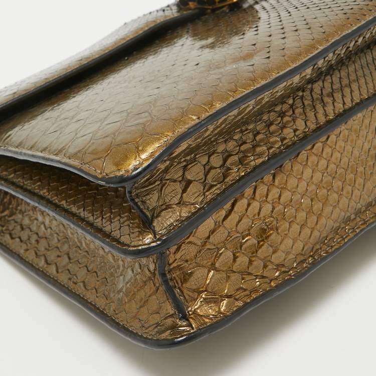 Pre Owned Bvlgari Olive Green Python Medium Serpenti Forever Shoulder Bag