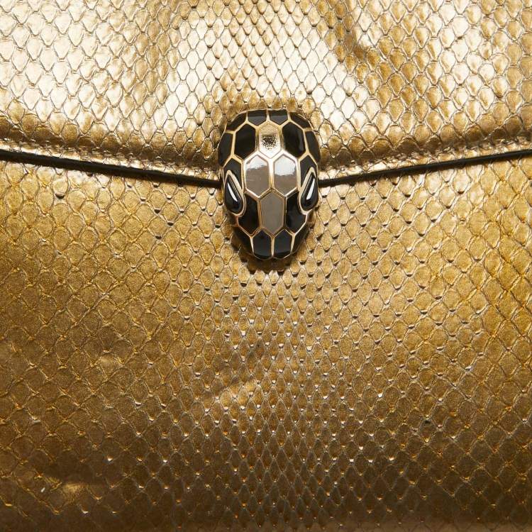 Pre Owned Bvlgari Olive Green Python Medium Serpenti Forever Shoulder Bag