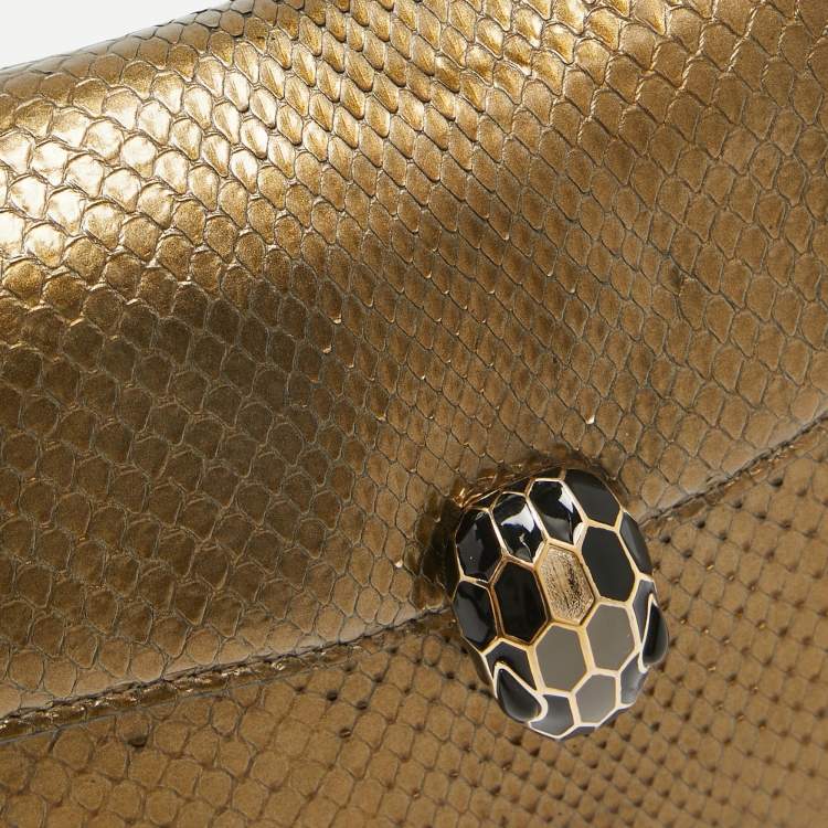 Pre Owned Bvlgari Olive Green Python Medium Serpenti Forever Shoulder Bag