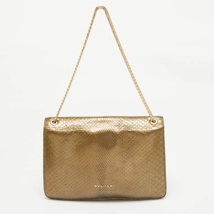 Pre Owned Bvlgari Olive Green Python Medium Serpenti Forever Shoulder Bag