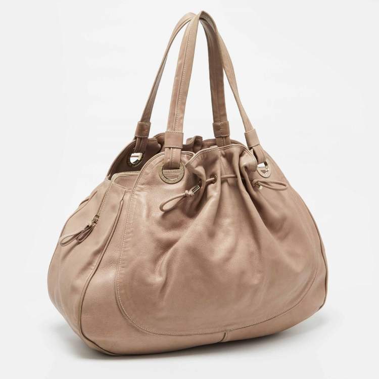 Pre Owned Bvlgari Beige Leather Ruched Hobo
